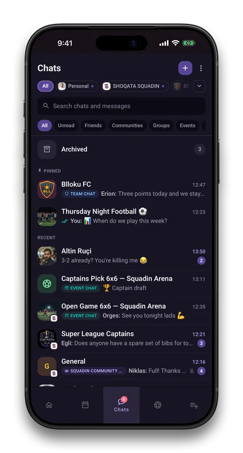 Squadin app screen: Chat