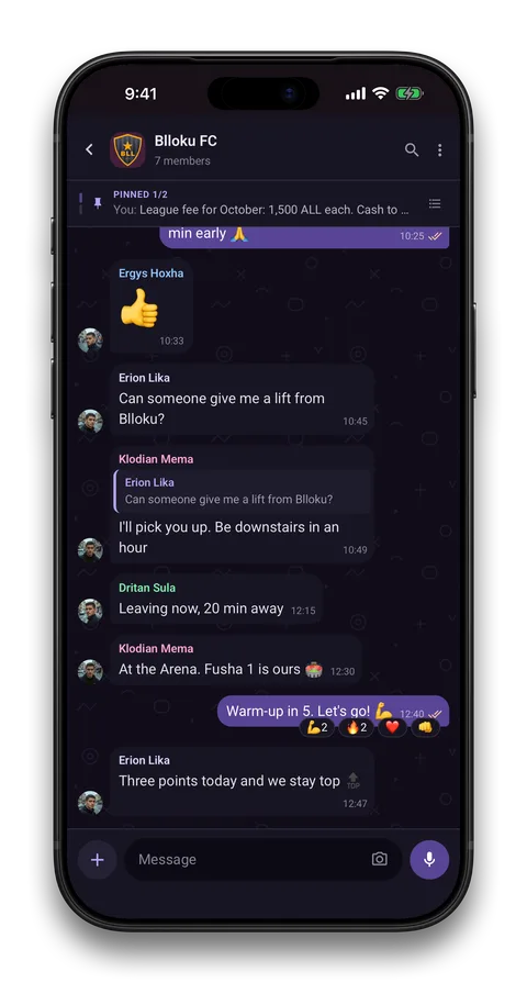 Squadin app screen: A chat for every team, event and community, created for you