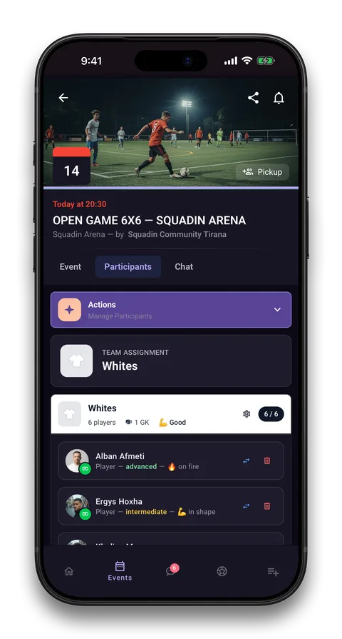Squadin app screen: Games that fill themselves
