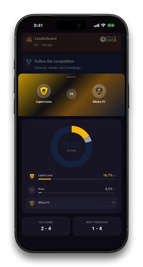 Squadin app screen: Fanzone predictions