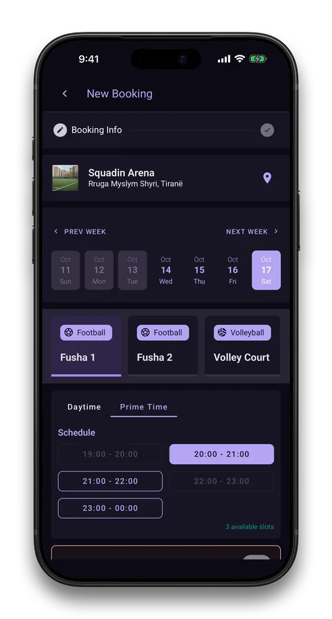 Squadin app screen: See free slots and book without a phone call