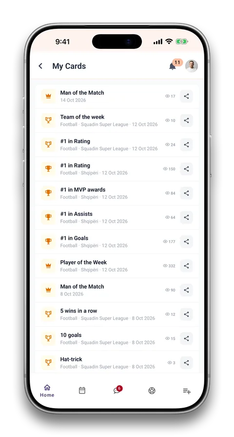 Squadin app screen: Leaders, XP, medals and friends