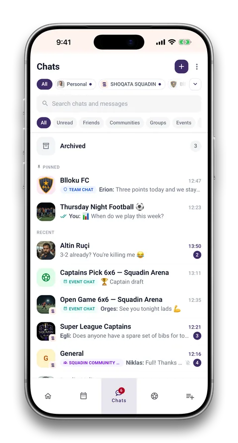 Squadin app screen: Chat