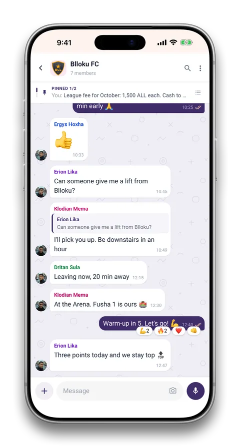 Squadin app screen: A chat for every team, event and community, created for you