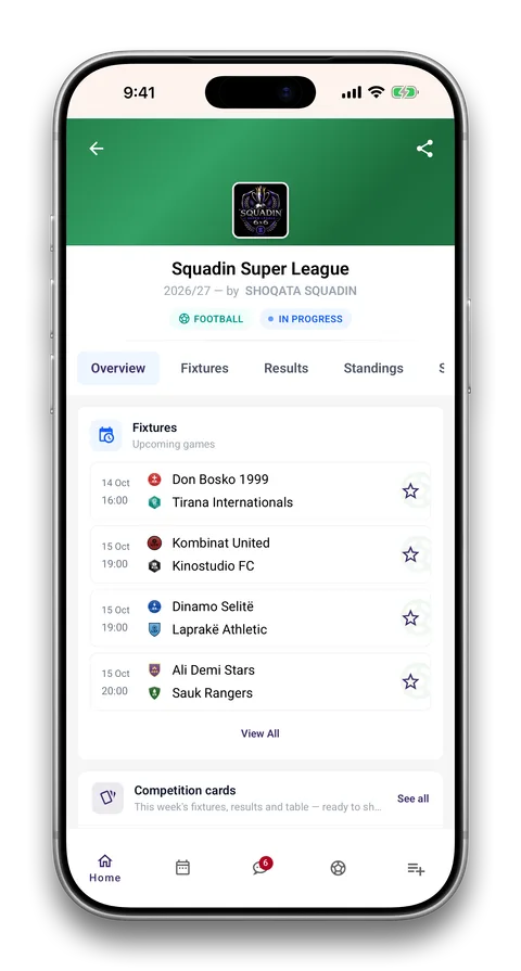 Squadin app screen: Applications and entry fees
