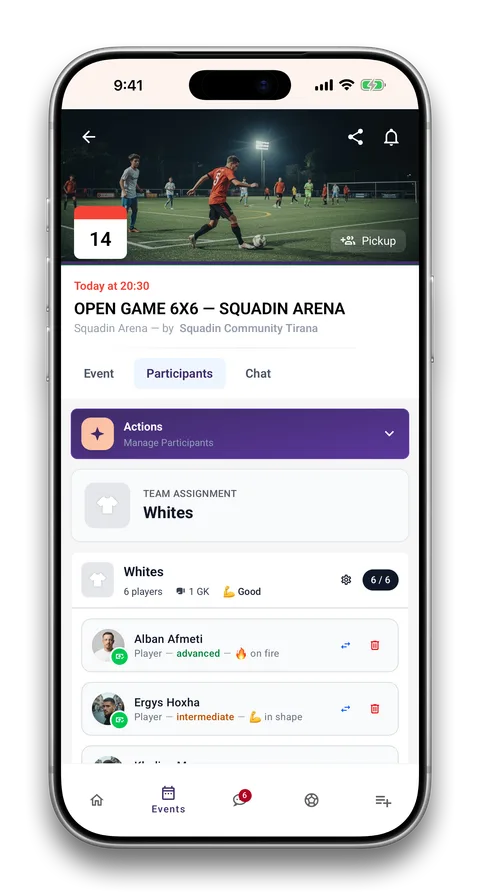 Squadin app screen: Games that fill themselves