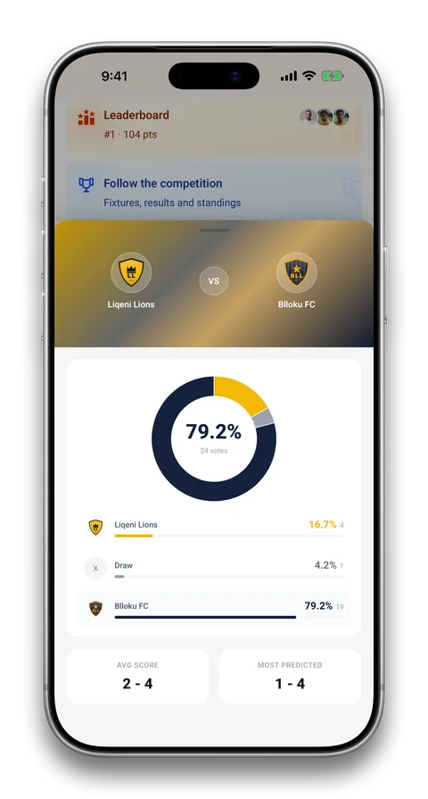 Squadin app screen: Fanzone predictions