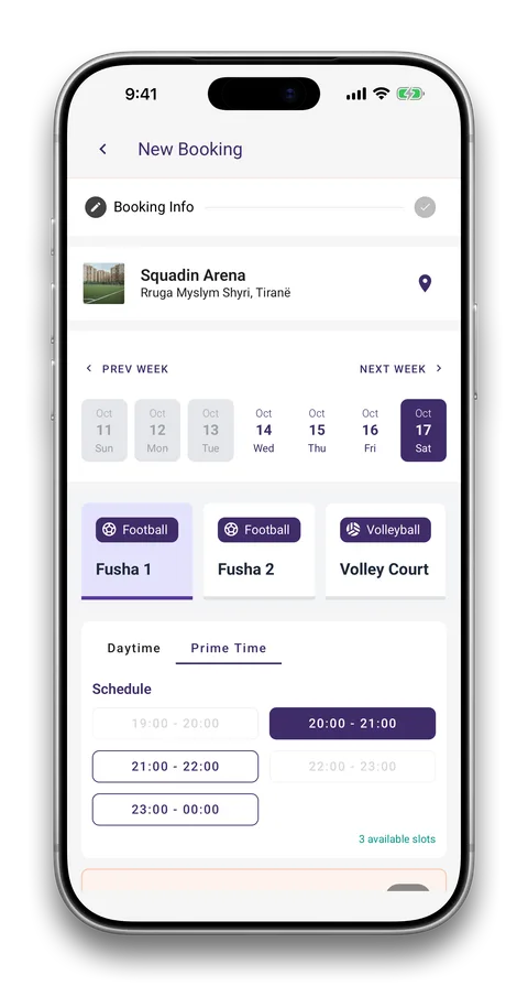 Squadin app screen: See free slots and book without a phone call